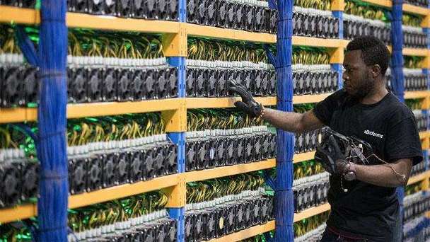 A view of a modern mining farm with machines operating in Sweden
