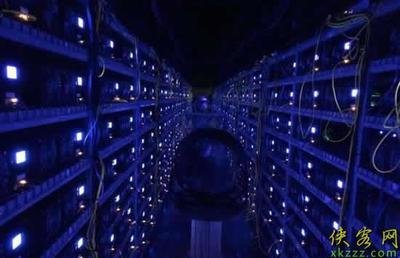 Aerial view of a large-scale cryptocurrency mining farm, showcasing rows of containers