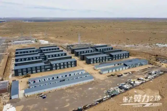 A modern mining farm with rows of mining machines